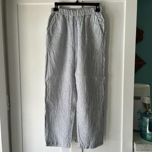 QUINCE High Rise Linen Pull-On Trousers, Blue/White Pin Stripe (XS)